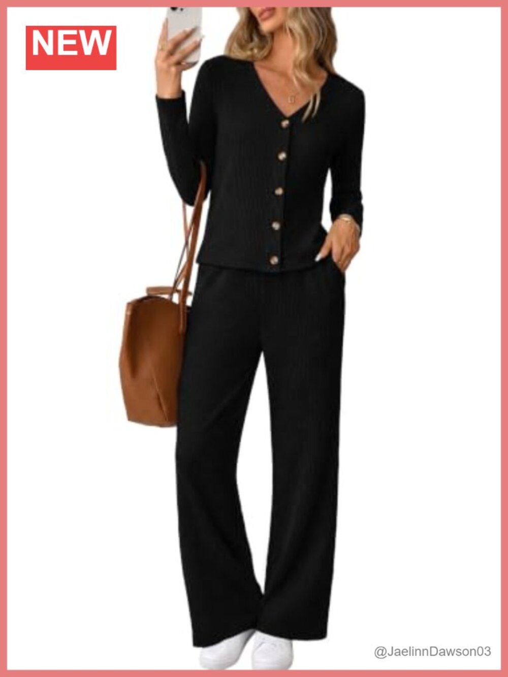 WIHOLL Women's 2 Piece Ribbed Knit Button Front Loungewear Set